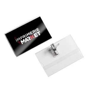 Badge en plastique avec clip de fixation et épingle