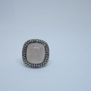 Bague argent quartz rose marcasites