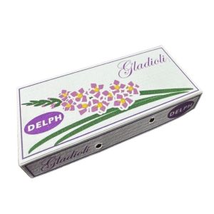 Fleurs – Glaïeuls mauves en boite imprimée