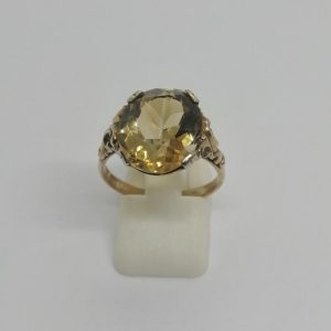 Bague argent/vermeil, superbe citrine facettée, décor rocaille, 1920.