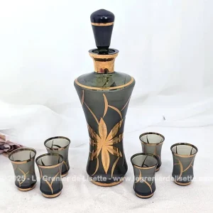 Service liqueur vintage verre fumé et dorures