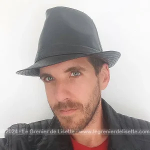 Superbe chapeau Borsalino homme simili cuir noir