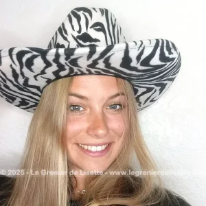 Superbe chapeau style Stetson dessin zebre pour femme Made in Mexico