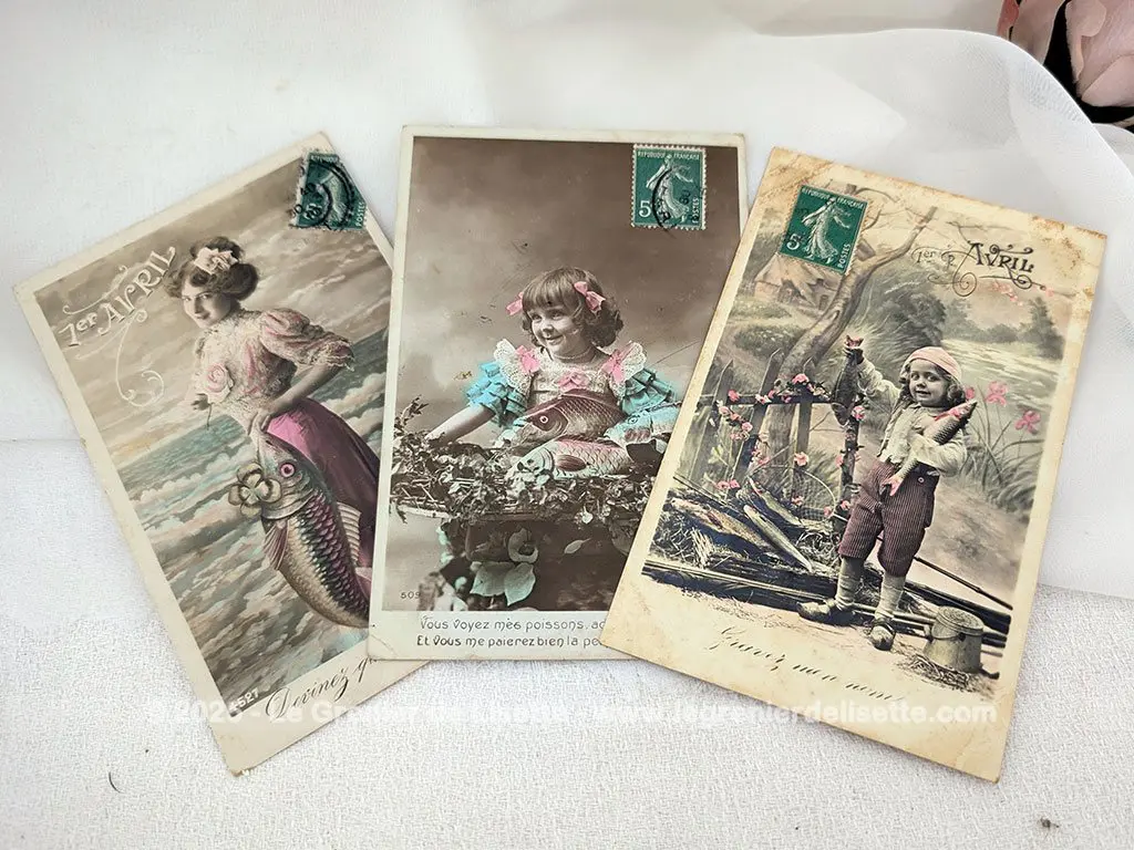 Lot 3 cartes postales anciennes Poisson 1er Avril
