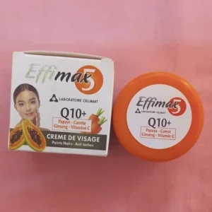 Crème de visage clarifiant contre les points noirs- anti tâches EFFIMAX5 Q10+ aux extraits de papaye, carotte, gingembre et vitamin C