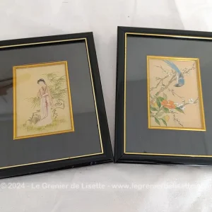 Duo cadres originaux dessins asiatiques soie signés