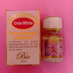 Goutte blancheur UNIE WHITE activateur d&rsquo;eclat bio,efficace et corrige l&rsquo;hyper pigmentation des extremités pieds et mains et les cicatrices.
