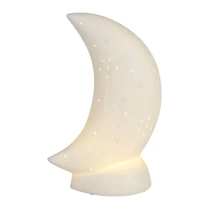 Lampe LED Luna blanche – Porcelaine 16 x 10 x H26 cm, Yliades