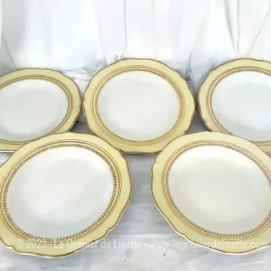 Lot 5 assiettes creuses paille et or Gien modèle Paimpol
