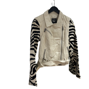 Veste en cuir Taille S beige avec manches zebres