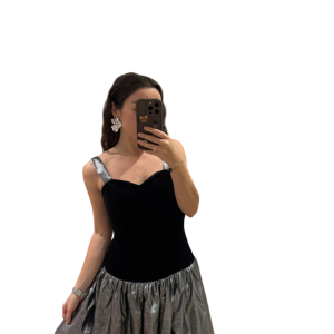Robe en velours noir avec jupon argenté m