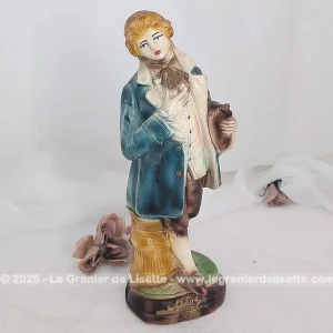 Belle statuette vintage en plâtre peint homme galant dandy