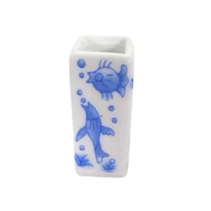 Vase carré miniature en céramique décor poisson bleu 1/12e